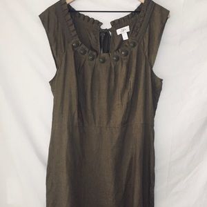 Ann Taylor Loft Khaki Green Linen Dress Sz 14
